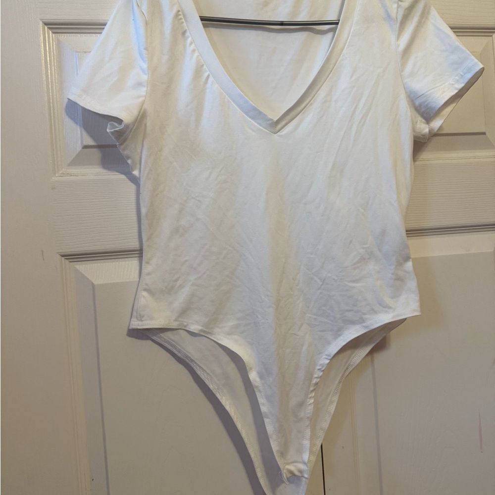 SHEIN White V-Neck Intimates Bodysuit